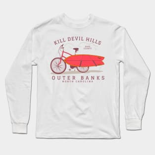 Kill Devil Hills, NC Summer Vacation Bike and Surfboard Long Sleeve T-Shirt